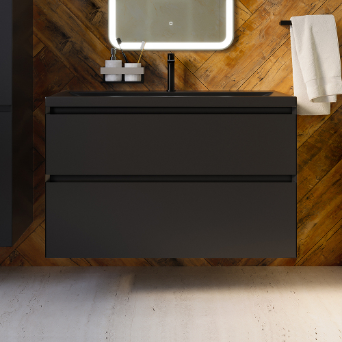 Тумба с раковиной AVS Гармония 100 черная матовая (раковина 01 черная матовая)