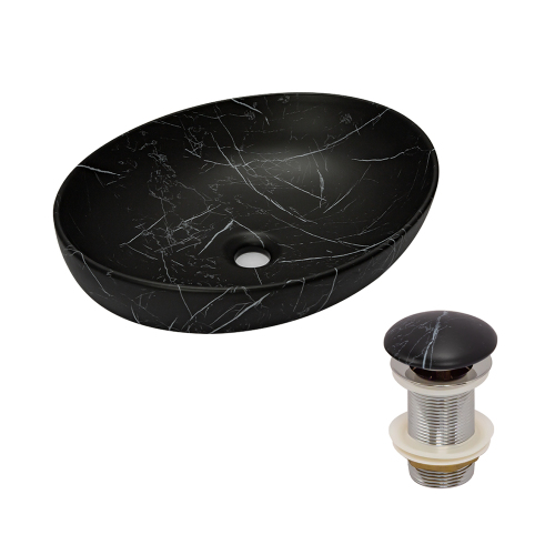 Раковина AVS Карина 52x40 черный мрамор матовая с донным клапаном Раковина AVS Карина 52x40 черный мрамор матовая с донным клапаном