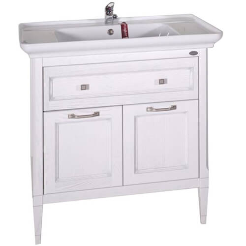 Мебель для ванной ASB Wood Line Гранда 85 белая, патина серебро