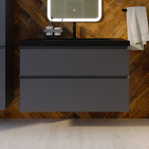 Тумба с раковиной AVS Гармония 100 антрацит матовая (раковина 02 черная матовая)