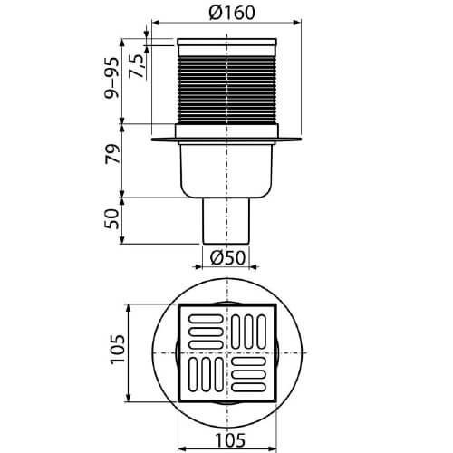 Трап 105x105x50 гидрозатвор Alcaplast APV32