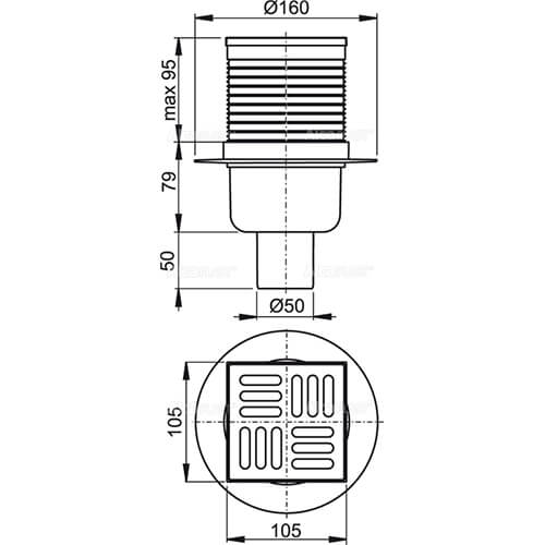 Трап 105x105x50 гидрозатвор Alcaplast APV2