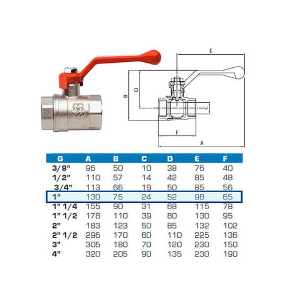 Кран 1" г/г ручка-рычаг RR 371 Remer 37110