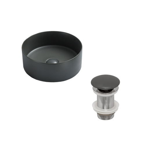 Раковина AVS Лилиан 36x36 темно-серая матовая с донным клапаном