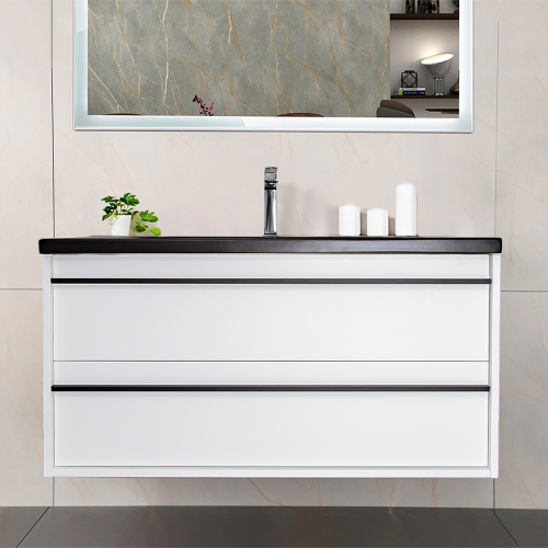 Тумба 1000 2ящ с черной ручкой эмаль Белый мат + раковина Черный мат ГРАФИКА AVS