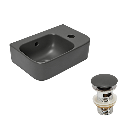 Рукомойник AVS Грэйс 37x25 L, темно-серый матовый с донным клапаном