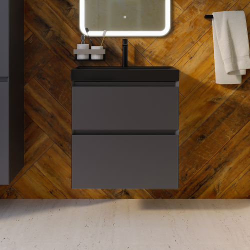 Тумба с раковиной AVS Гармония 60 антрацит матовая (раковина 02 черная матовая)