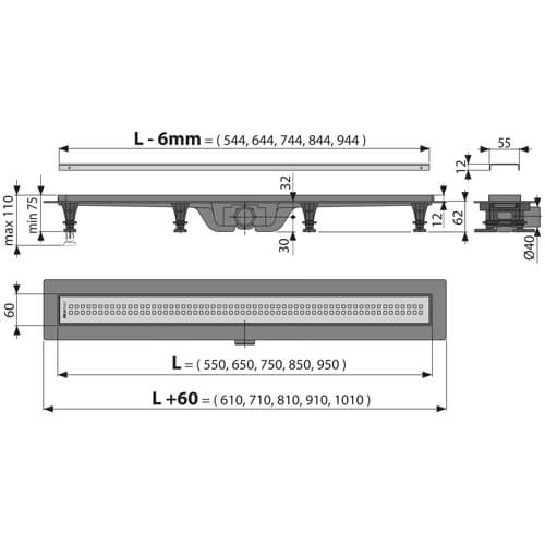Водоотводящий желоб AlcaPlast APZ 9 950M