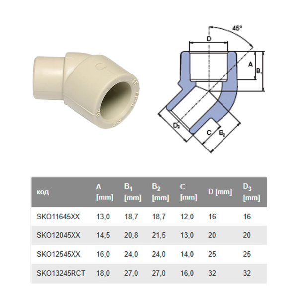 Колено 45 D25 внутр/нар Ekoplastik SKO12545XX
