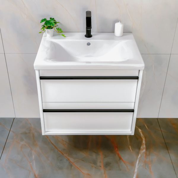 Тумба с раковиной AVS Графика 60 белая матовая (ручки черные, раковина белая)