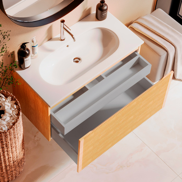 Тумба с раковиной AVS Форте 90 дуб светлый