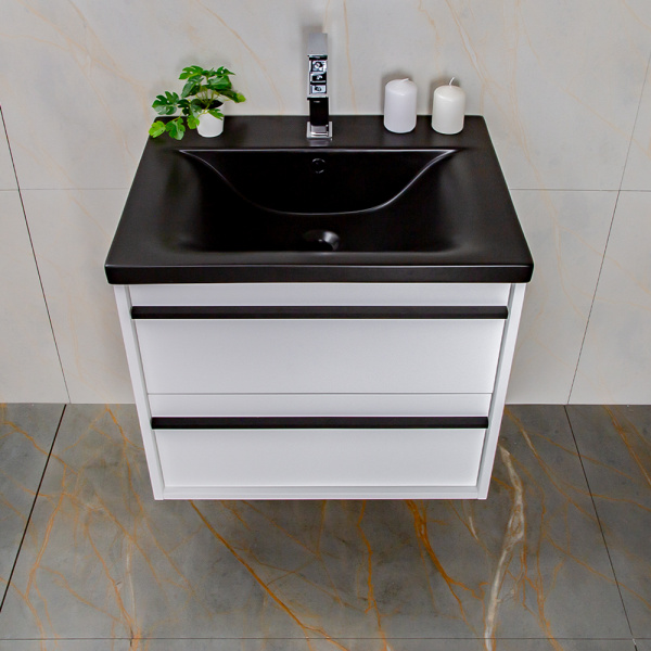Тумба с раковиной AVS Графика 60 белая матовая с черной ручкой и раковиной