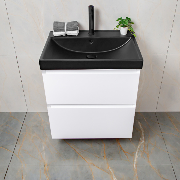 Тумба с раковиной AVS Гармония 60 белая (раковина 02 черная матовая)
