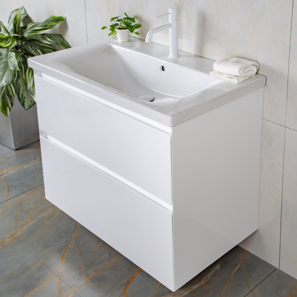 Тумба с раковиной AVS Гармония 80 белая (раковина 01 белая глянцевая)