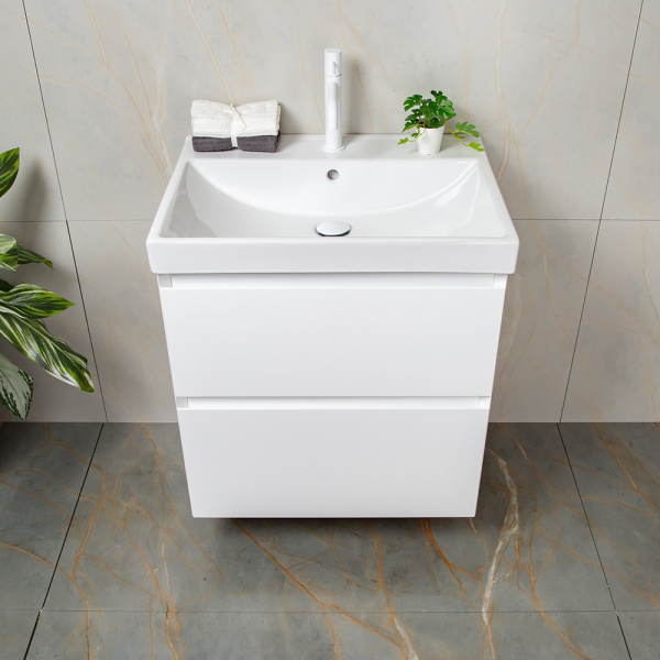 Тумба с раковиной AVS Гармония 60 белая (раковина 02 белая глянцевая)