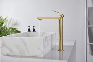 Смеситель для раковины AVS Elegant высокий, брашированное золото
