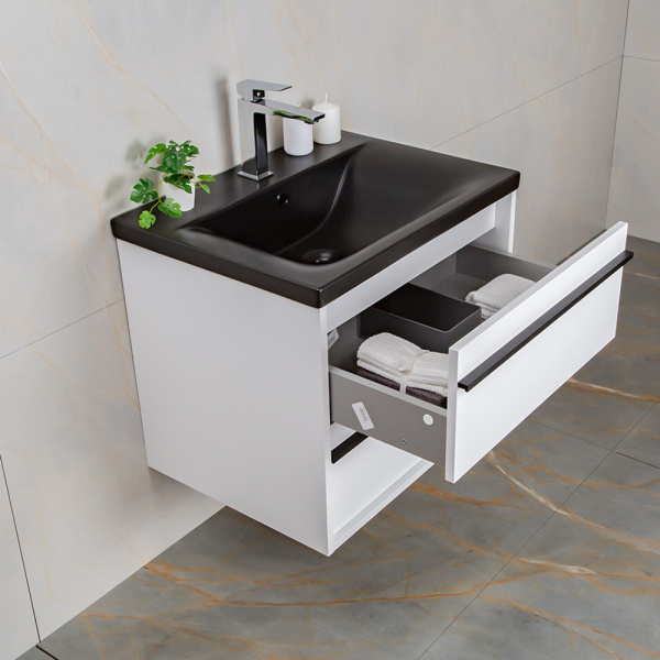 Тумба с раковиной AVS Графика 60 белая матовая с черной ручкой и раковиной