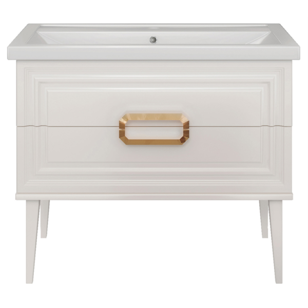 Тумба с раковиной ASB Летиция 100 белая, ручки золотые