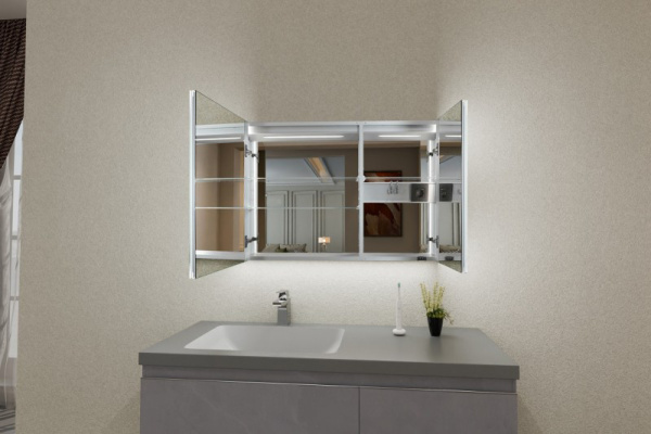 Зеркальный шкаф 800*700 LED ИК-датчик Антипар дверцы внутр ЗЕРКАЛЬНЫЕ Розетка ESBANO