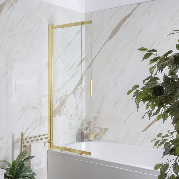 Шторка на ванну AVS Слайдер Плюс 80 см профиль брашированное золото, стекло прозрачное