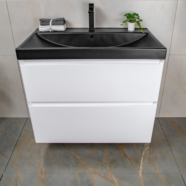 Тумба с раковиной AVS Гармония 80 белая (раковина 02 черная матовая)