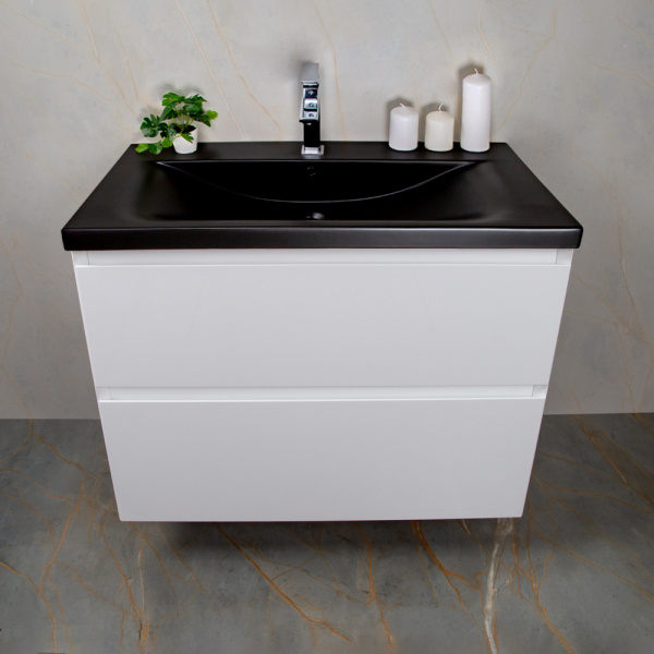 Тумба с раковиной AVS Гармония 80 белая (раковина 01 черная матовая)