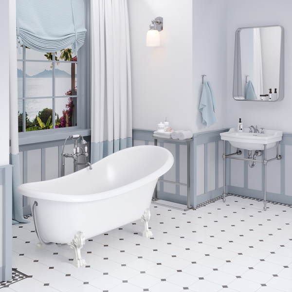 Ванна из искусственного камня Aqua de Marco Edelweiss 170x80 белая с белыми ножками