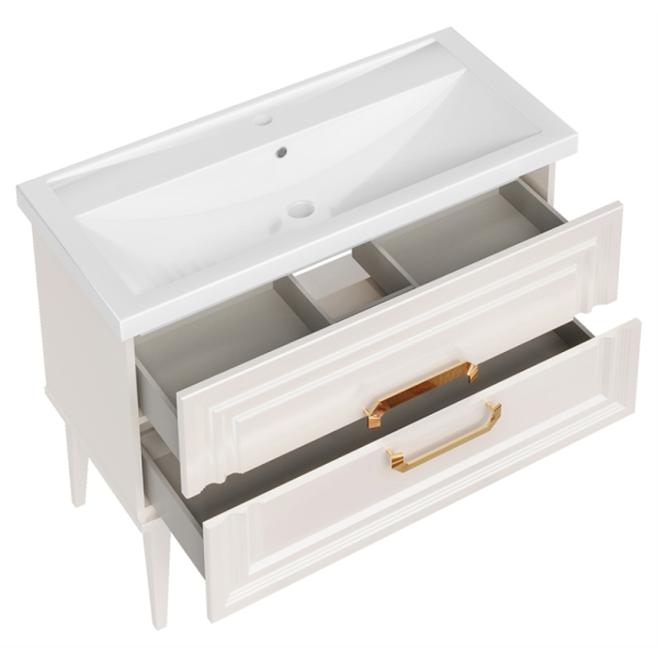 Тумба с раковиной ASB Летиция 100 белая, ручки золотые