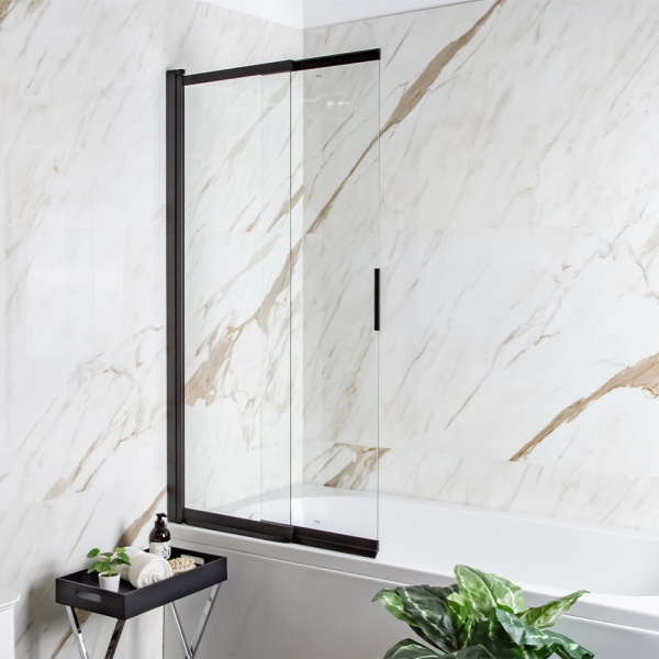 Шторка на ванну AVS Слайдер Плюс 80 профиль черный, стекло прозрачное