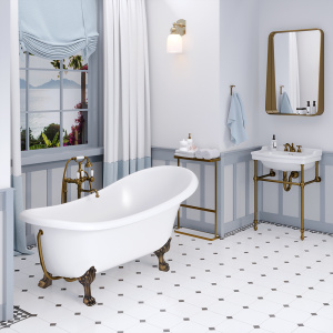 Ванна из искусственного камня Aqua de Marco Edelweiss 170x80 белая с ножками бронза Ванна из искусственного камня Aqua de Marco Edelweiss 170x80 белая с ножками бронза