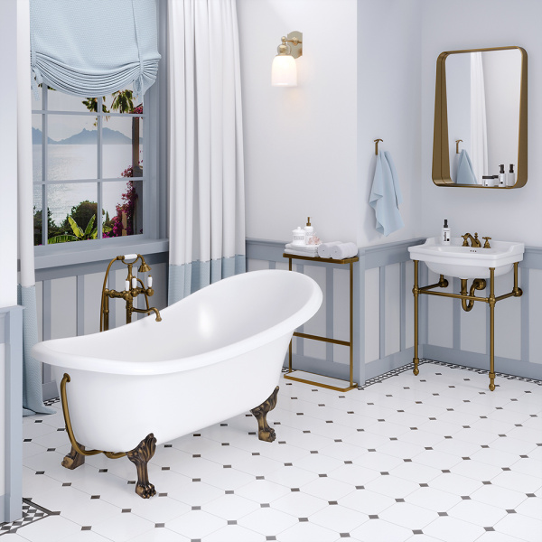 Ванна из искусственного камня Aqua de Marco Edelweiss 170x80 белая с ножками бронза