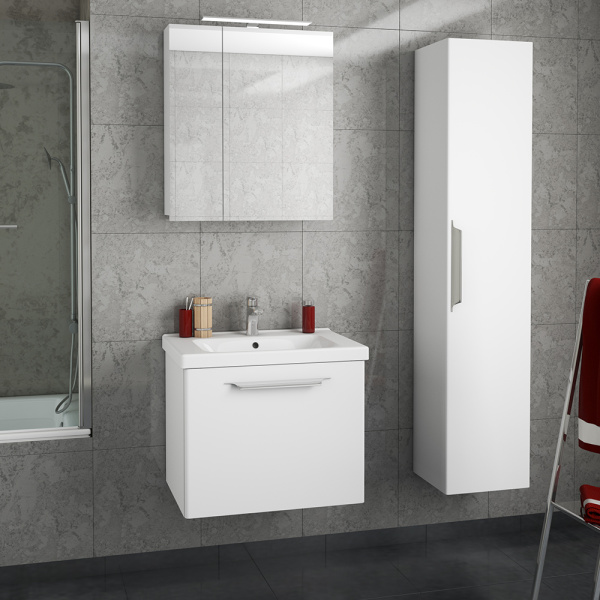 Тумба 650 1 ящ + Раковина Гармония Белый мат Lande DIBORG