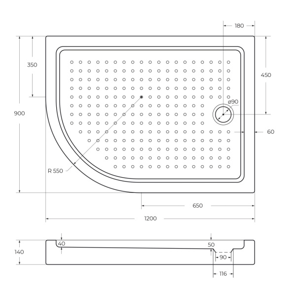Поддон для душа Cezares Tray 120x90 белый, прямоугольно-асимметричный, акрил, с сифоном, правый