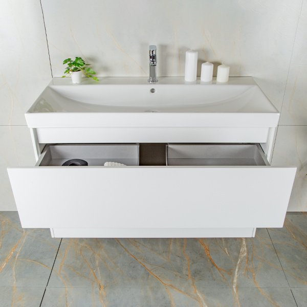 Тумба с раковиной AVS Вернисаж 100 белая глянцевая (раковина белая), подвесная 2 ящика