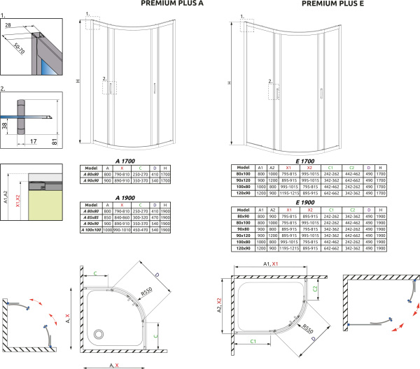 Душевой уголок Radaway Premium Plus 30491-01-01N 100х80 профиль хром, прозрачное стекло Душевой уголок Radaway Premium Plus 30491-01-01N 100х80 профиль хром, прозрачное стекло