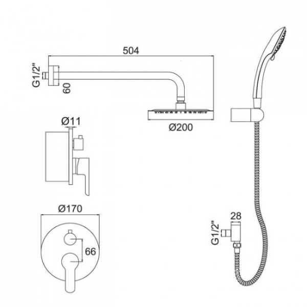 A83103 Встраиваемая Д/с Ø200 ХРОМ Accoona