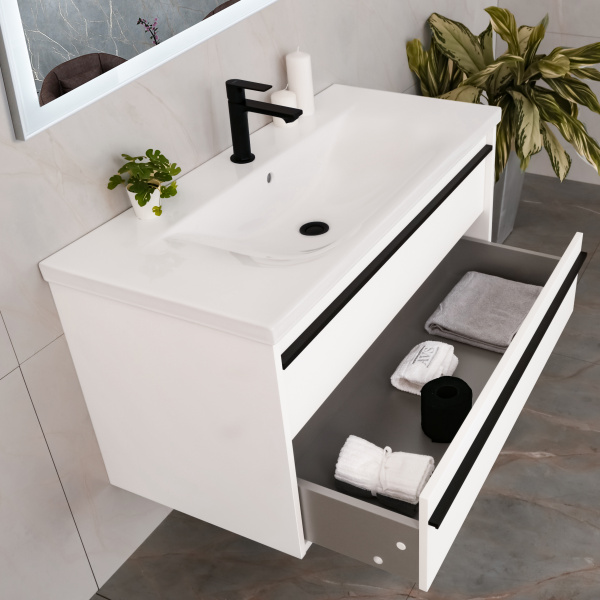 Тумба с раковиной AVS Графика 100 белая матовая с черными ручками