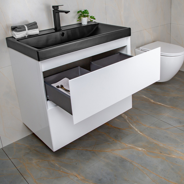 Тумба с раковиной AVS Гармония 80 белая (раковина 02 черная матовая)