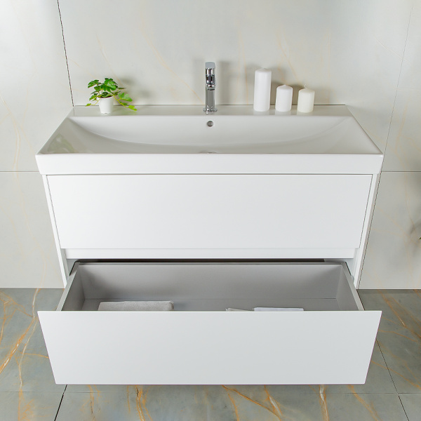 Тумба с раковиной AVS Вернисаж 100 белая глянцевая (раковина белая), подвесная 2 ящика